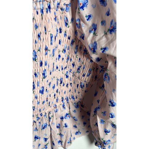 English Factory X Anthropologie Medium Pink Floral Square Neck Smocked Crop Top - Picture 7 of 11